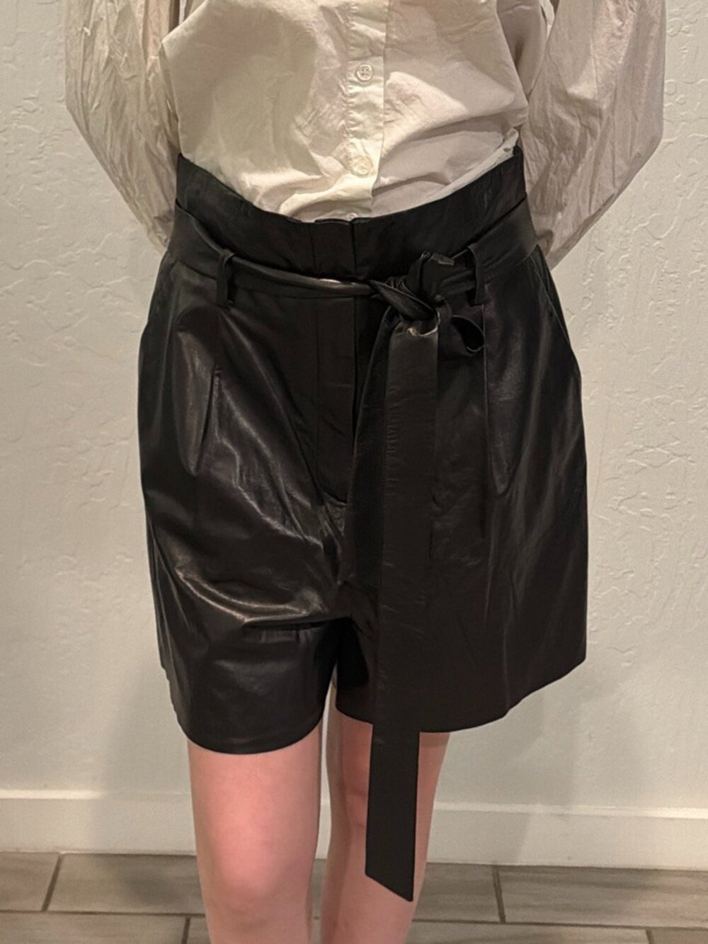 Milly light weight black genuine leather shorts